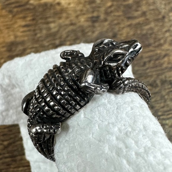 925 Sterling Silver Alligator Crocodile Statement Ring Animal Jewelry - Picture 1 of 8